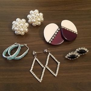 Lot of rhinestone, pearl fancy earrings